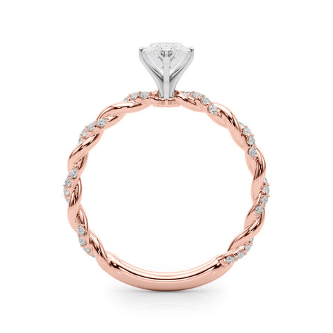 Rose gold Marquise Solitaire Twisted Band with Pavé Accents and Four-Prong Setting