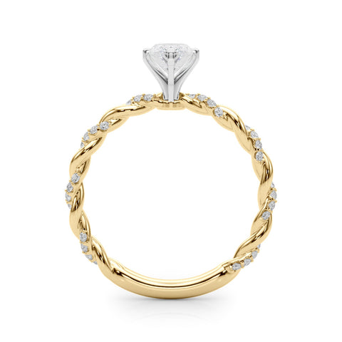 Yellow gold Marquise Solitaire Twisted Band with Pavé Accents and Four-Prong Setting
