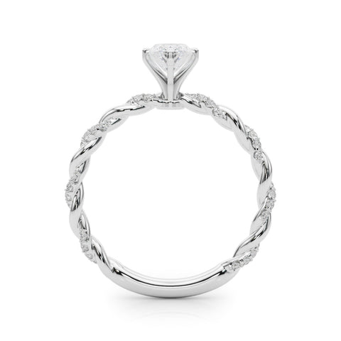 Silver Marquise Solitaire Twisted Band with Pavé Accents and Four-Prong Setting