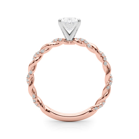 Rose gold Oval Solitaire Twisted Band with Pavé Accents and Four-Prong Setting