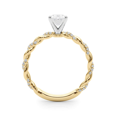 Yellow gold Oval Solitaire Twisted Band with Pavé Accents and Four-Prong Setting