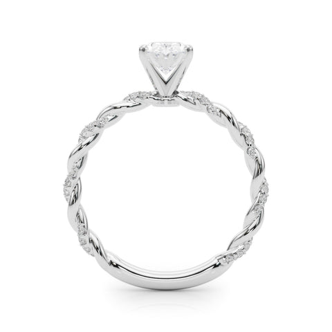 Silver Oval Solitaire Twisted Band with Pavé Accents and Four-Prong Setting