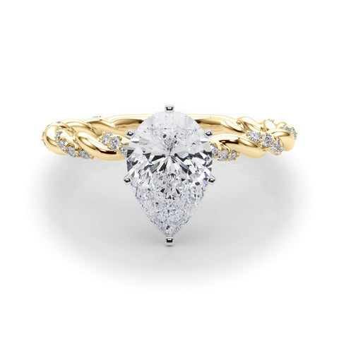Yellow gold Pear Solitaire Twisted Band with Pavé Accents and Four-Prong Setting