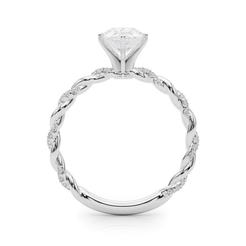 Silver Pear Solitaire Twisted Band with Pavé Accents and Four-Prong Setting