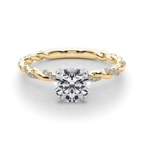 Yellow gold Heart Solitaire Twisted Band with Pavé Accents and Four-Prong Setting
