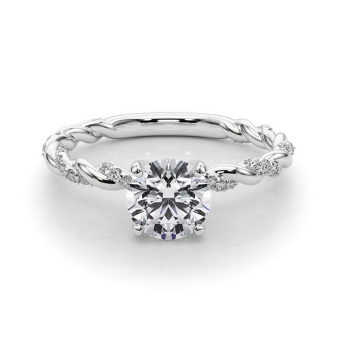 White gold Heart Solitaire Twisted Band with Pavé Accents and Four-Prong Setting