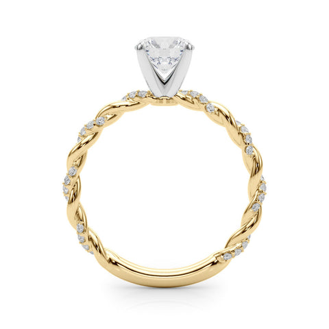Yellow gold Heart Solitaire Twisted Band with Pavé Accents and Four-Prong Setting