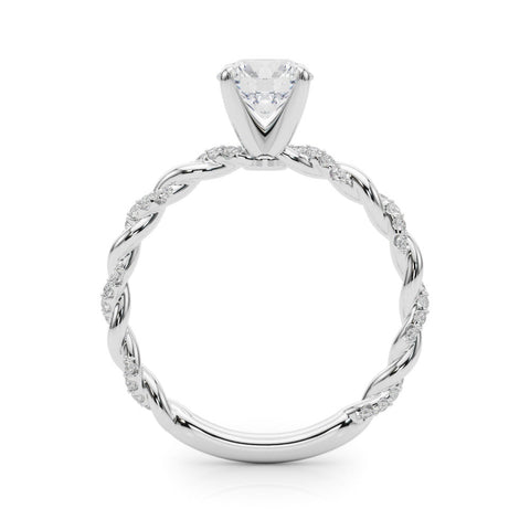 Silver Heart Solitaire Twisted Band with Pavé Accents and Four-Prong Setting