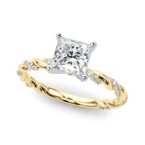 Yellow gold Princess Solitaire Twisted Band with Pavé Accents and Four-Prong Setting
