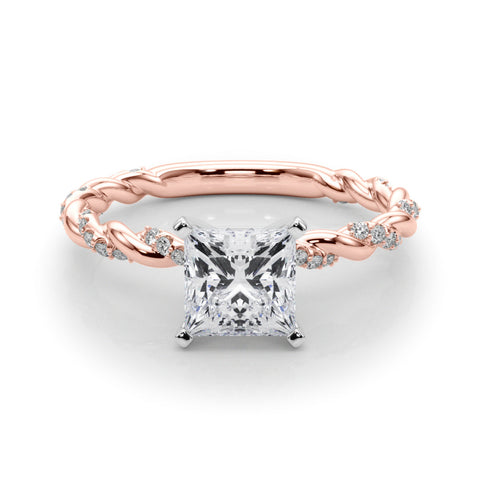 Rose gold Princess Solitaire Twisted Band with Pavé Accents and Four-Prong Setting