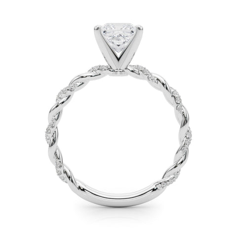 Silver Princess Solitaire Twisted Band with Pavé Accents and Four-Prong Setting