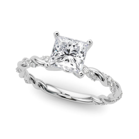 Silver Princess Solitaire Twisted Band with Pavé Accents and Four-Prong Setting