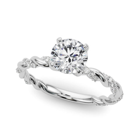 Platinum Heart Solitaire Twisted Band with Pavé Accents and Four-Prong Setting