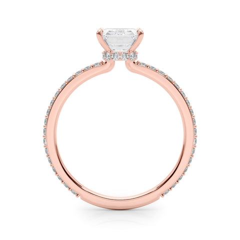 Rose gold Emerald Cut Diamond Ring with Pavé Band and Four-Prong Setting