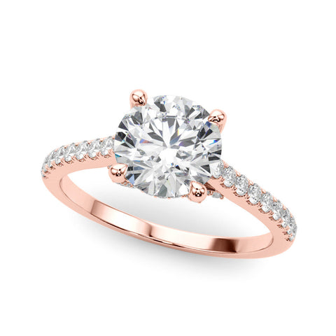 Rose gold Cushion Brilliant Diamond Solitaire with Pavé Band and Four-Prong Setting
