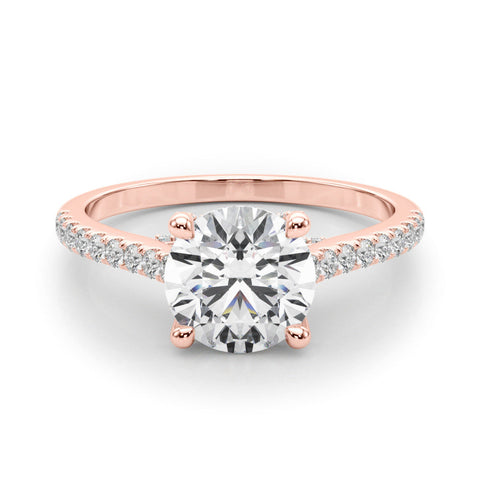 Rose gold Cushion Brilliant Diamond Solitaire with Pavé Band and Four-Prong Setting