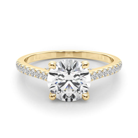 Yellow gold Cushion Brilliant Diamond Solitaire with Pavé Band and Four-Prong Setting