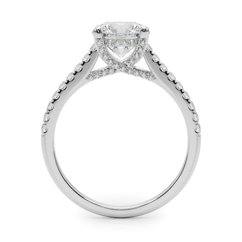 White gold Round Brilliant Diamond Solitaire with Pavé Band and Four-Prong Setting
