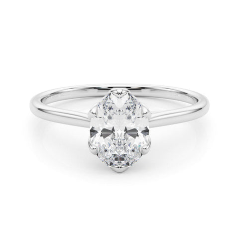 White gold Oval Solitaire Ring with White Gold Band and Four-Prong Setting