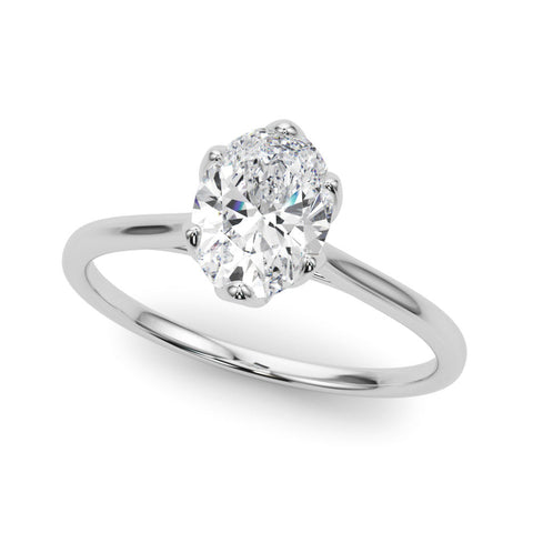 Silver Oval Solitaire Ring with Silver Band and Four-Prong Setting