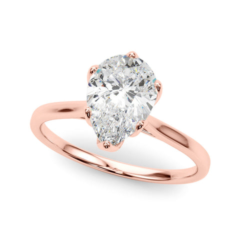 Rose gold Pear-Shaped Solitaire Diamond Ring with Knife-Edge Band and Six-Prong Setting