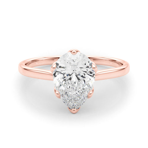 Rose gold Pear-Shaped Solitaire Diamond Ring with Knife-Edge Band and Six-Prong Setting