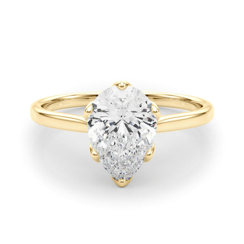 Yellow gold Pear-Shaped Solitaire Diamond Ring with Knife-Edge Band and Six-Prong Setting