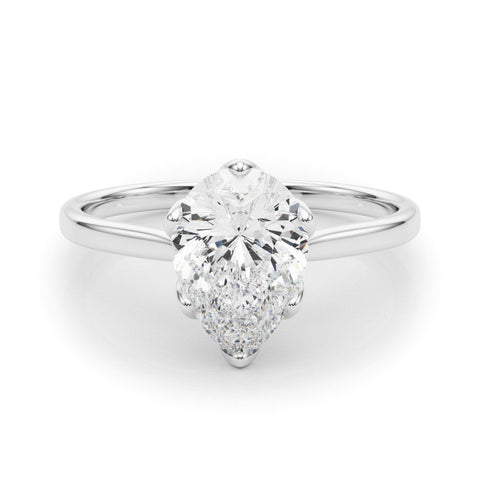 Platinum Pear-Shaped Solitaire Diamond Ring with Knife-Edge Band and Six-Prong Setting