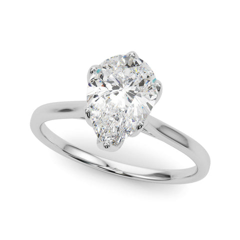 Platinum Pear-Shaped Solitaire Diamond Ring with Knife-Edge Band and Six-Prong Setting