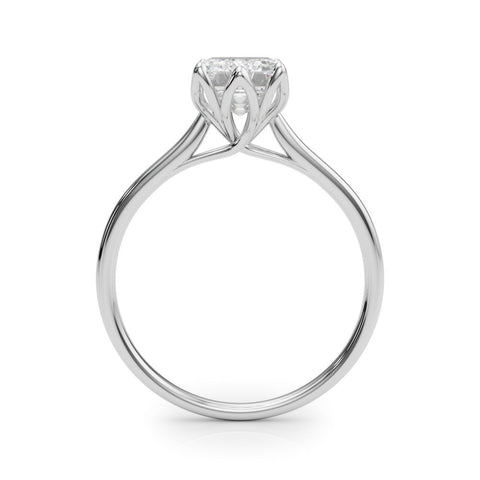 Platinum Emerald Cut Solitaire Diamond Ring with Four-Prong Setting and Classic Band
