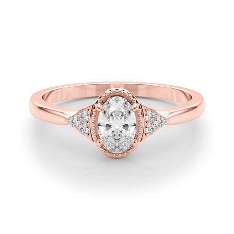 Rose gold Oval Halo Diamond Ring with Tapered Band and Four-Prong Setting