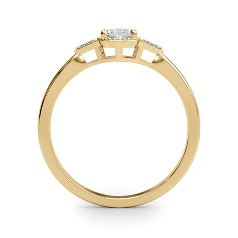 Yellow gold Oval Halo Diamond Ring with Tapered Band and Four-Prong Setting