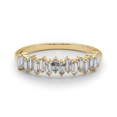 Yellow gold Baguette Diamond Bar Set White Gold Band with Shared Prong Setting