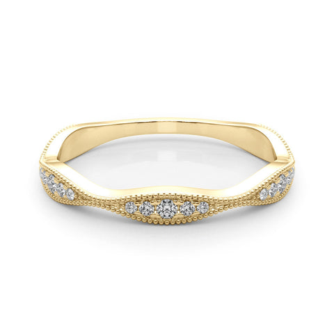 Yellow gold Milgrain Diamond Marquise Curved Band with Pavé Setting
