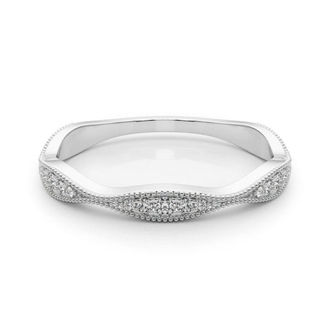 White gold Milgrain Diamond Marquise Curved Band with Pavé Setting