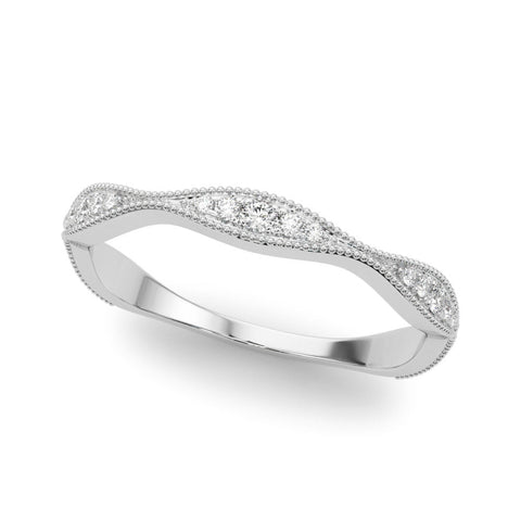 White gold Milgrain Diamond Marquise Curved Band with Pavé Setting