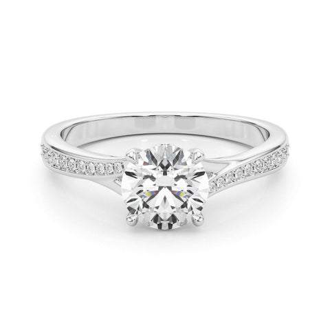 Silver Round Solitaire Pavé Band with Four-Prong Setting