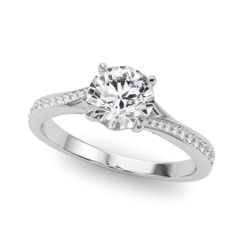 Silver Round Solitaire Pavé Band with Four-Prong Setting