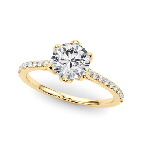 Yellow gold Heart Solitaire Diamond Engagement Ring with Pave Band and Six-Prong Setting