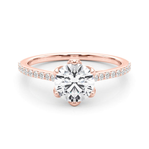 Rose gold Oval Solitaire Diamond Engagement Ring with Pave Band and Six-Prong Setting