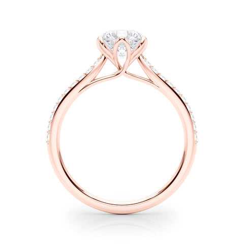 Rose gold Oval Solitaire Diamond Engagement Ring with Pave Band and Six-Prong Setting
