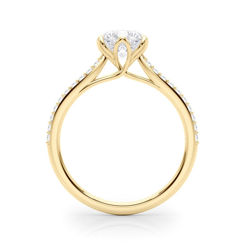 Yellow gold Oval Solitaire Diamond Engagement Ring with Pave Band and Six-Prong Setting