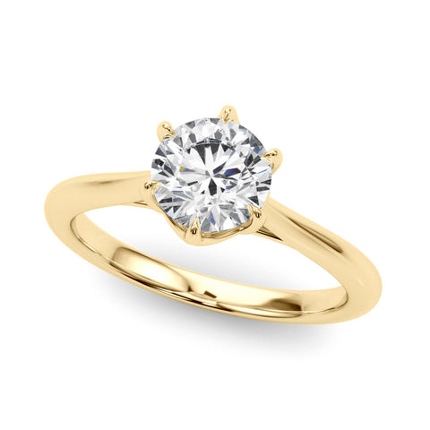 Yellow gold Round Solitaire Engagement Ring with Six-Prong Setting and Classic Band