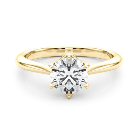 Yellow gold Round Solitaire Engagement Ring with Six-Prong Setting and Classic Band