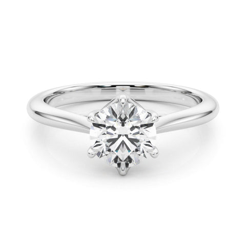 Platinum Round Solitaire Engagement Ring with Six-Prong Setting and Classic Band