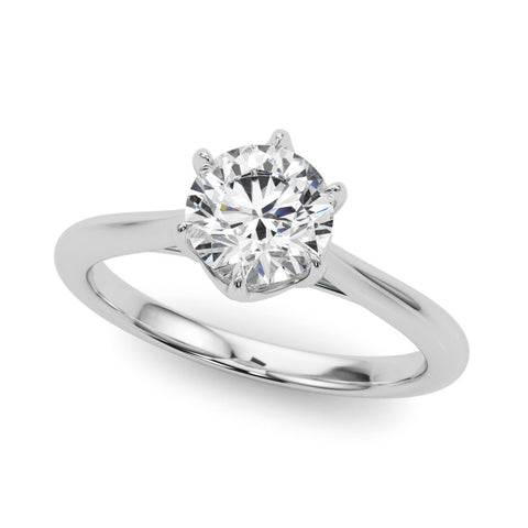 Platinum Round Solitaire Engagement Ring with Six-Prong Setting and Classic Band