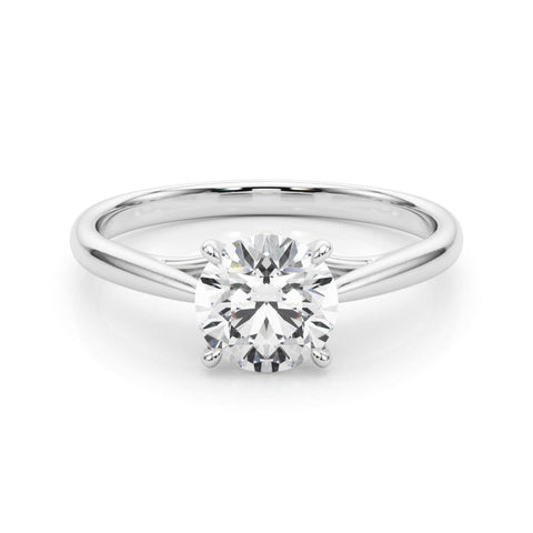 Platinum Round Solitaire Engagement Ring with Four-Prong Setting and Classic Band