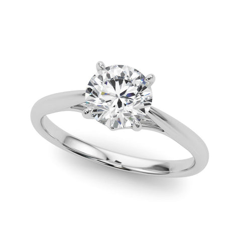 Platinum Round Solitaire Engagement Ring with Four-Prong Setting and Classic Band