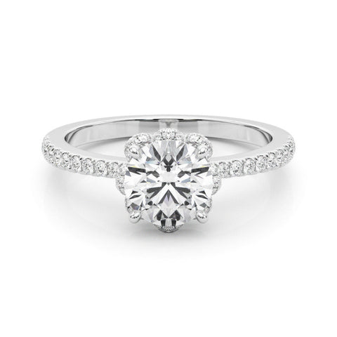 Platinum Round Diamond Halo Pave Band with Four-Prong Setting