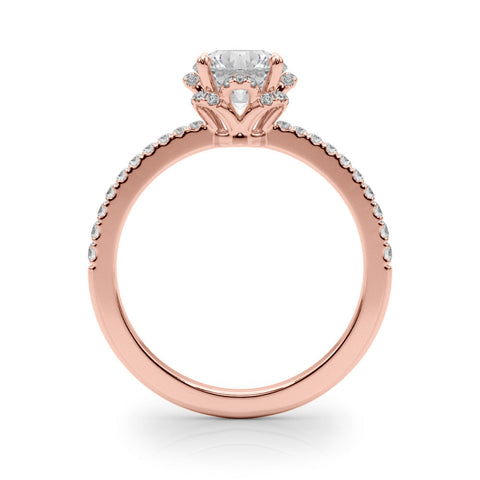 Rose gold Round Diamond Halo Pave Band with Four-Prong Setting